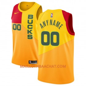 Maillot NBA Milwaukee Bucks Personnalisable 2018-19 Nike City Edition Jaune Swingman - Homme